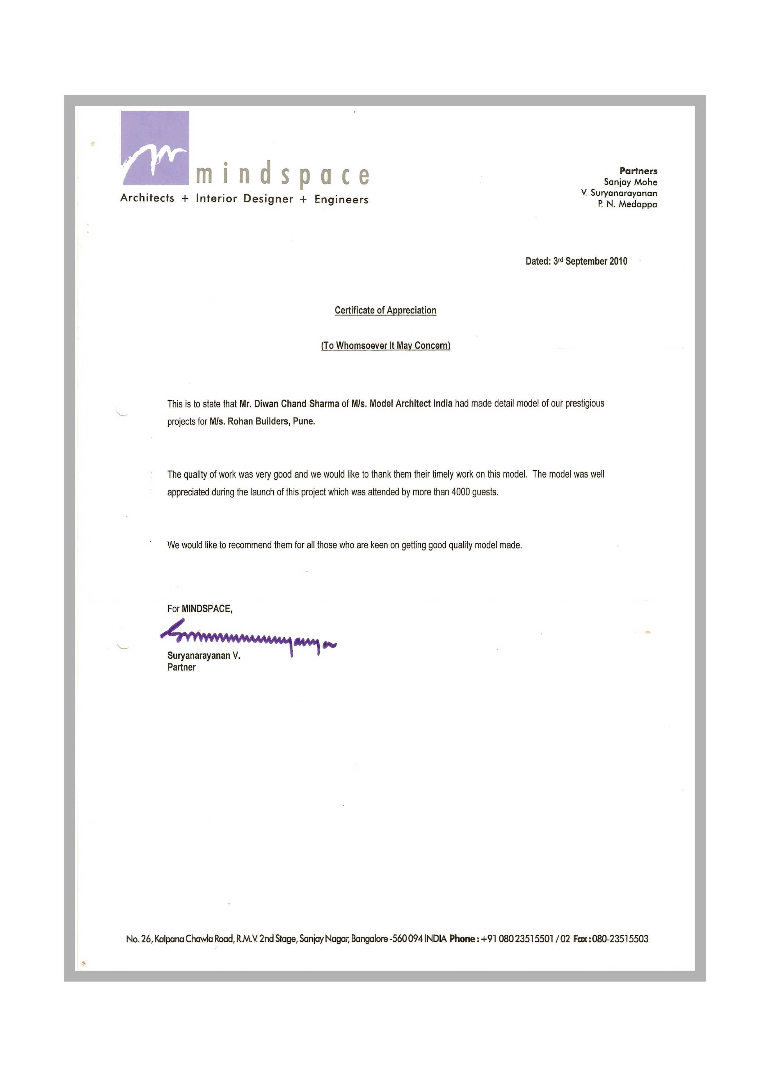         Award of Superior Quality         { MindspaceArchitect at Bangalore }
